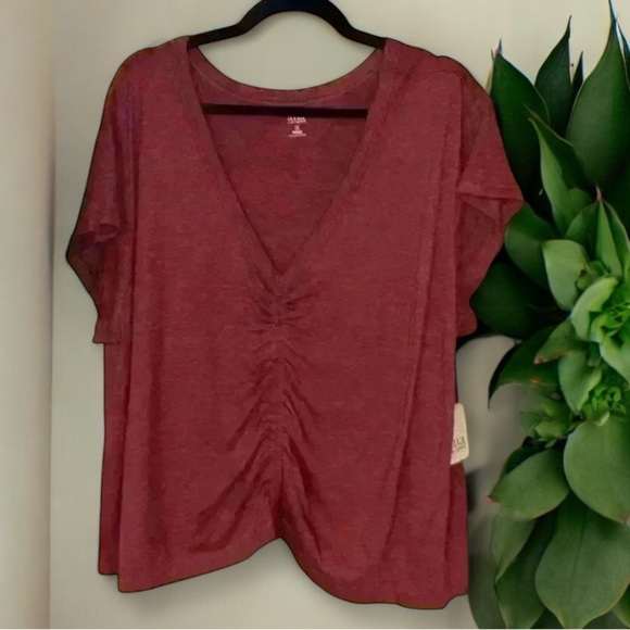 NWT ANA 2X athletic athleisure v neck tee rouching in the front adjustable crop - Picture 1 of 3